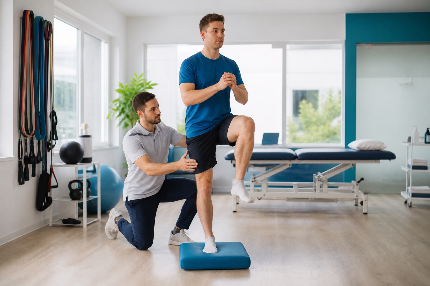Sports rehabilitation balance exercise in a modern clinic
